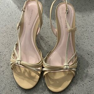 Strappy Sandal Tan/Gold.  Wore two times.  Size 6